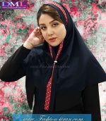مقنعه کراواتی حریر قرمز سفید کد 41
