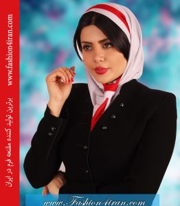 مقنعه کراواتی سفید حریر قرمز کد 41