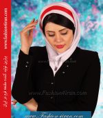 مقنعه کراواتی سفید حریر قرمز کد 41 - Image 2