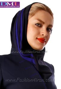 مقنعه فرم نیم دراپه کد 50 با حریر آبی