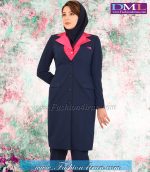 مانتو شلوار فیونا یقه سرخ آبی کد 66