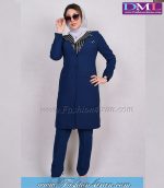 مانتو تک کرپ آبی یقه راه راه کد 66