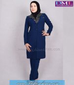 مانتو تک کرپ آبی یقه راه راه کد 66 - Image 2