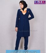 مانتو شلوار کرپ آبی طلایی کد 66 - Image 3