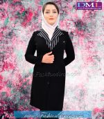 مانتو شلوار کرپ مشکی یقه راه راه کد 66 - Image 4