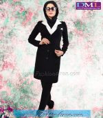 مانتو شلوار کرپ مشکی یقه سفید کد 66 - Image 3