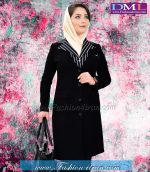 مانتو شلوار کرپ مشکی یقه راه راه کد 66 - Image 2