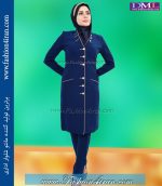 مانتو شلوار کرپ آبی طلایی کد 74 - Image 3