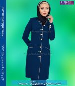 مانتو شلوار کرپ آبی طلایی کد 74 - Image 2