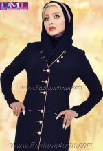 مانتو شلوار کرپ سرمه ای طلایی کد 74 - Image 3