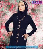 مانتو شلوار کرپ سرمه ای طلایی کد 74 - Image 4