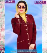 مانتو شلوار کرپ زرشکی طلایی کد 74 - Image 2