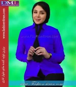 شومیز زنانه آبی یقه مردونه کد201