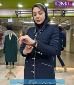 مانتو شلوار کرپ سرمه ای طلایی کد 74